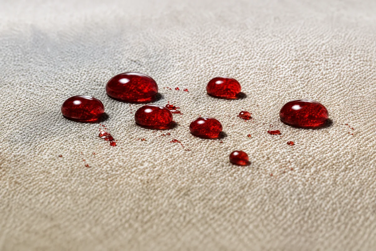 Gotas rojas sobre tela protegida