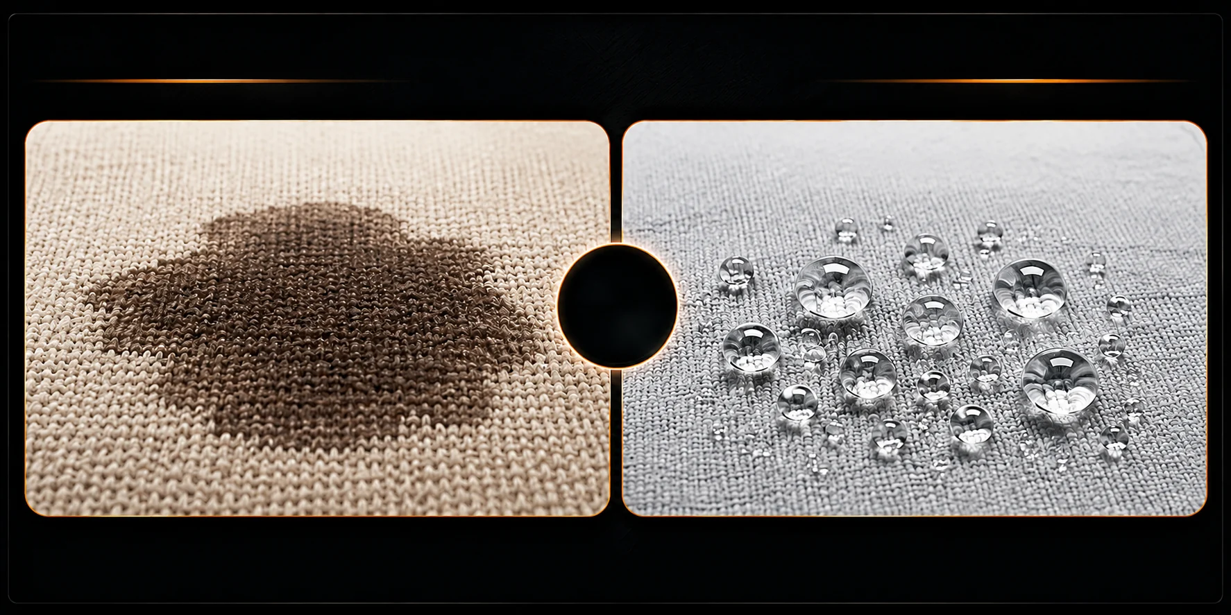 Comparación visual de tela absorbente y tela con gotas superficiales