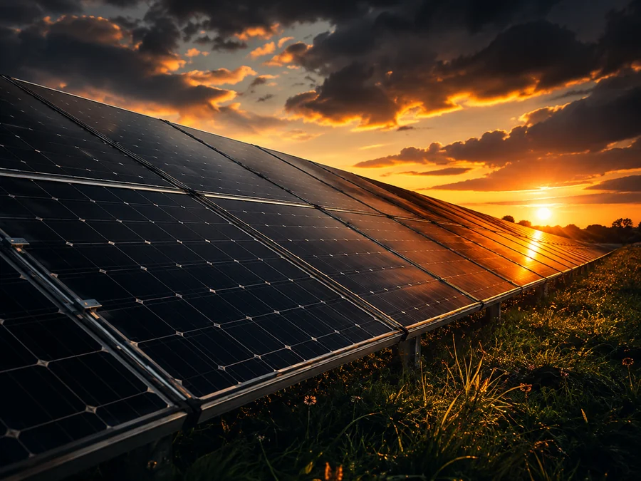 Paneles solares al atardecer